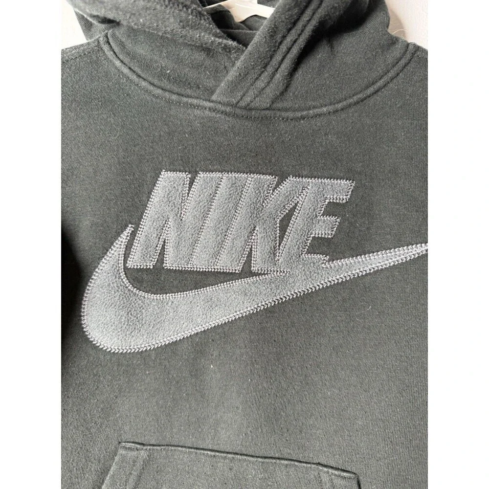 Nike Youth Black Pullover Sweatshirt Hoodie Grey Textured Swoosh Size 4 XS